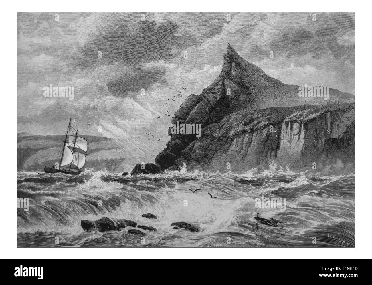 Entrata al Porto di Fowey, Cornwall  illustrazione da "Le isole britanniche - Cassell Petter & Galpin parte dieci pittoreschi l'Europa. 1877' pittoresca Europa è stata illustrata una serie di riviste pubblicate da Cassell Petter, Galpin & Co. di Londra, Parigi e New York in 1877. Le pubblicazioni turistiche raffigurato tormenta in Europa, con le descrizioni di testo e acciaio e legno incisioni da eminenti artisti del tempo, come Harry Fenn, William H J Boot, Thomas C. L. Rowbotham, Henry T. Green , Myles B. Foster John Mogford , David H. McKewan, William L. Leitch, Edmund M. Wimperis e Giuseppe B. Smith. Foto Stock