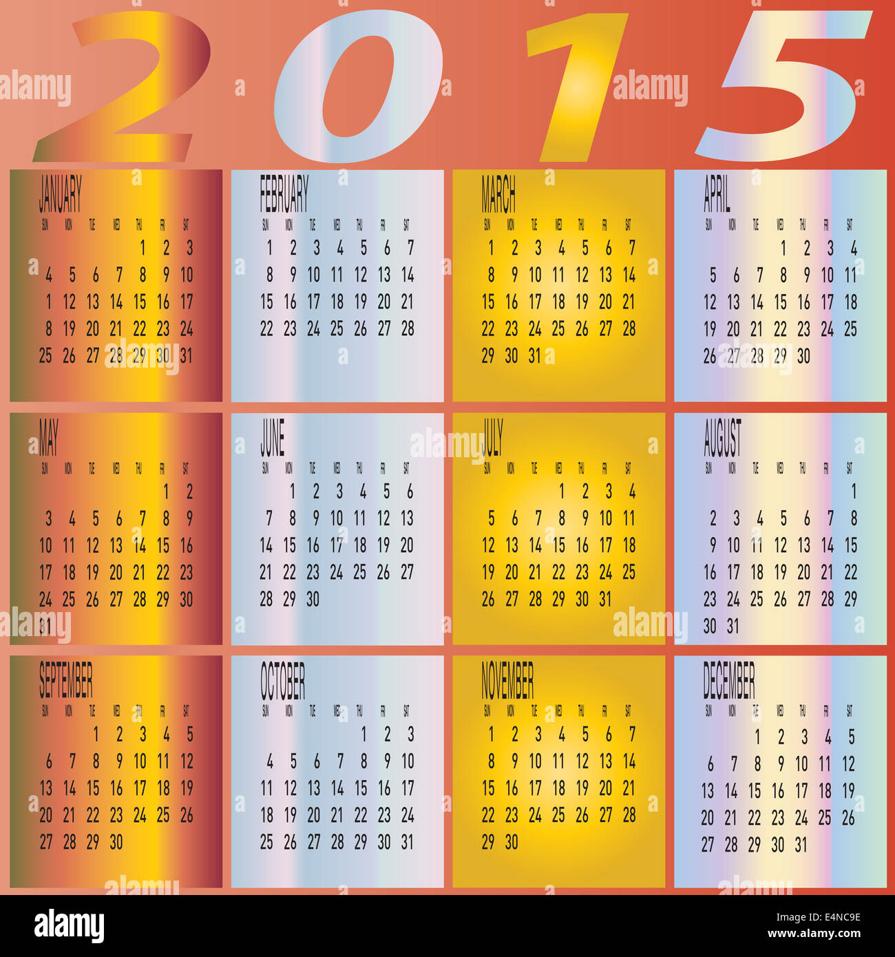 Il vettore di anno 2015 mensile Calendario colorate. Foto Stock