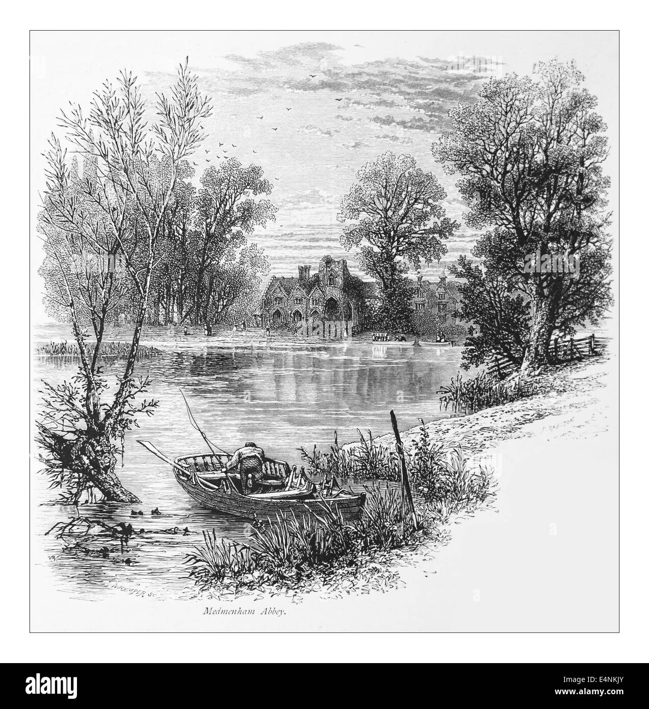 Medmenham Abbey Illustrazione da "Le isole britanniche - Cassell Petter & Galpin parte 19 pittoresca l'Europa. 1877' pittoresca Europa è stata illustrata una serie di riviste pubblicate da Cassell Petter, Galpin & Co. di Londra, Parigi e New York in 1877. Le pubblicazioni turistiche raffigurato tormenta in Europa, con le descrizioni di testo e acciaio e legno incisioni da eminenti artisti del tempo, come Harry Fenn, William H J Boot, Thomas C. L. Rowbotham, Henry T. Green , Myles B. Foster John Mogford , David H. McKewan, William L. Leitch, Edmund M. Wimperis e Giuseppe B. Smith. Foto Stock