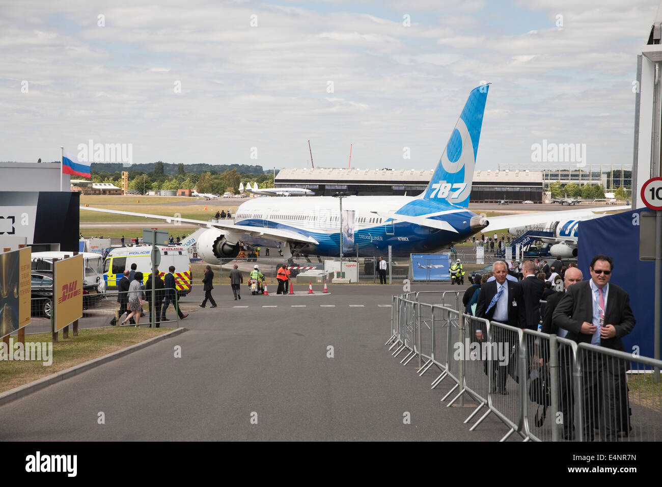 Farnborough,14 Luglio 2014,787-9 Boeing Dreamliner, N789EX, sul display al Farnborough International Airshow di credito: Keith Larby/Alamy Live News Foto Stock