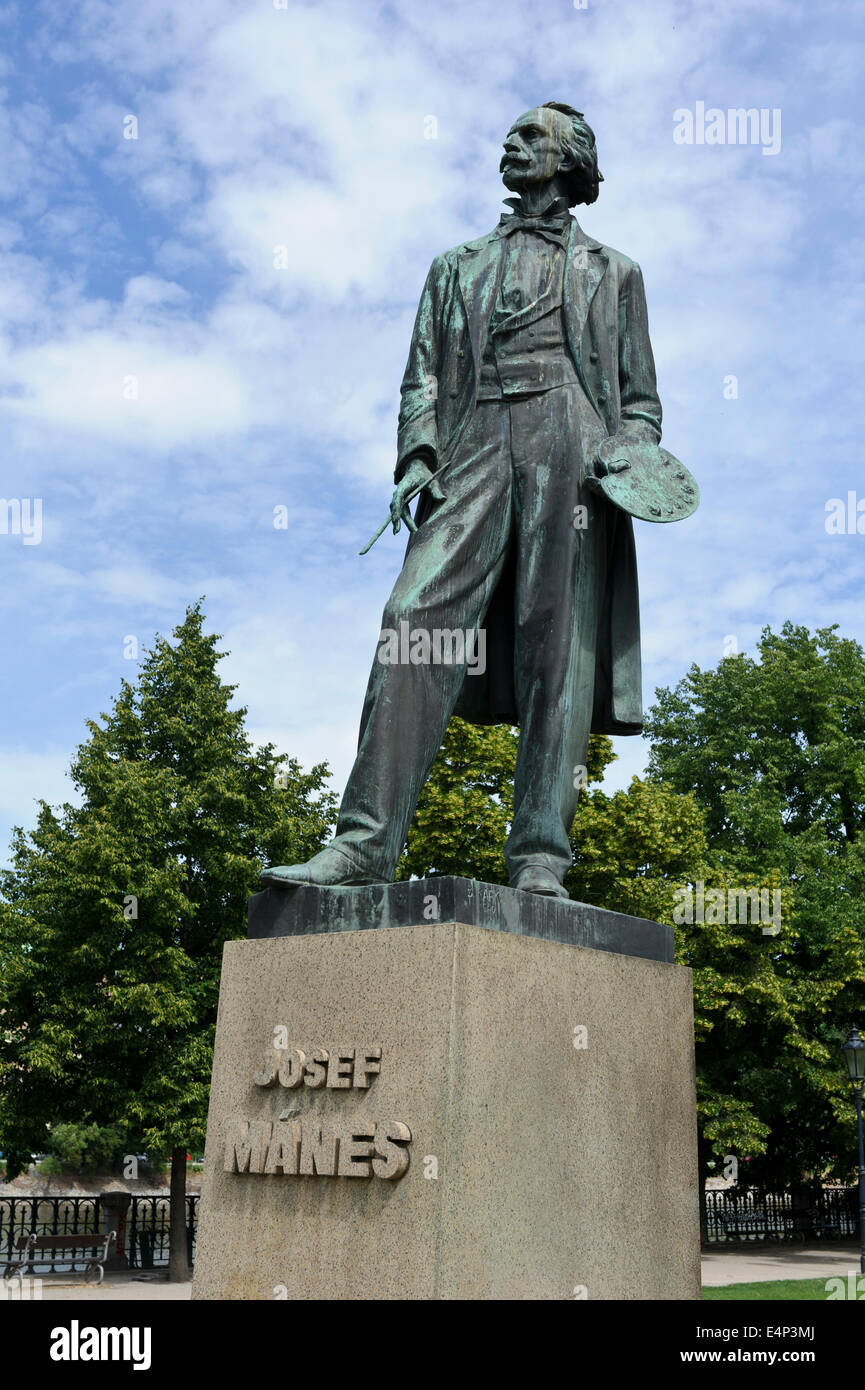 Statua di Josef Manes, pittore eletto nel giardino presso la sala concerti Rudolfinum, Praga, Repubblica Ceca. Foto Stock