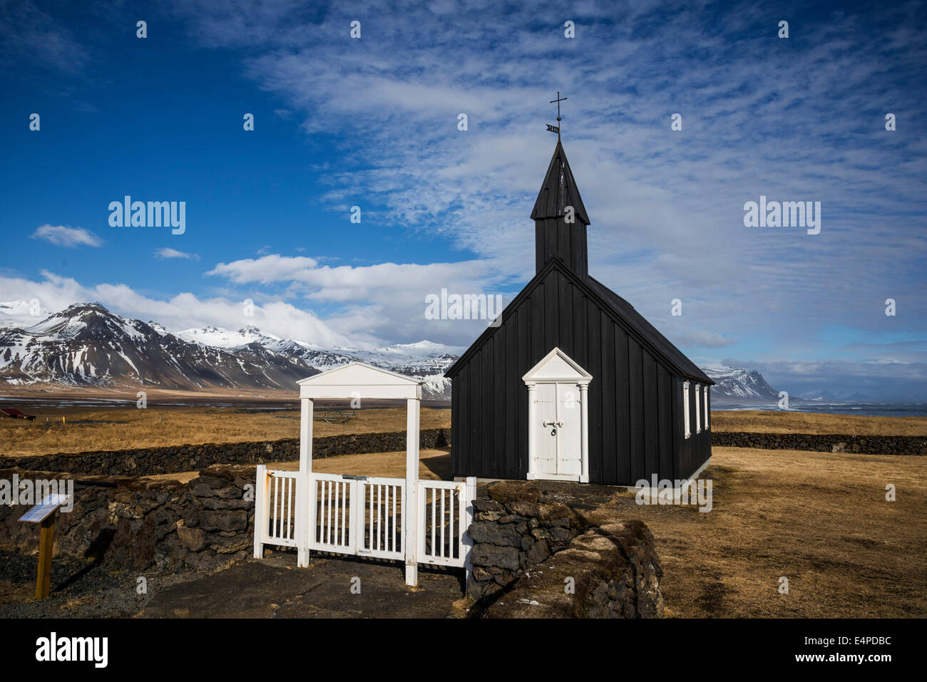 Chiesa di Budir, Penisola Snaefellsness, Vesturland, Islanda Foto Stock