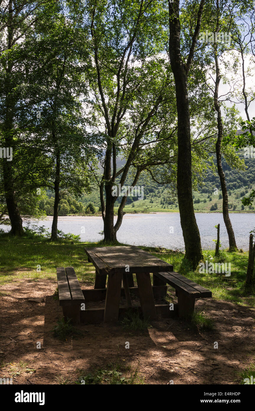 Tavolo da picnic Ennerdale acqua, Lake District. Cumbria Foto Stock