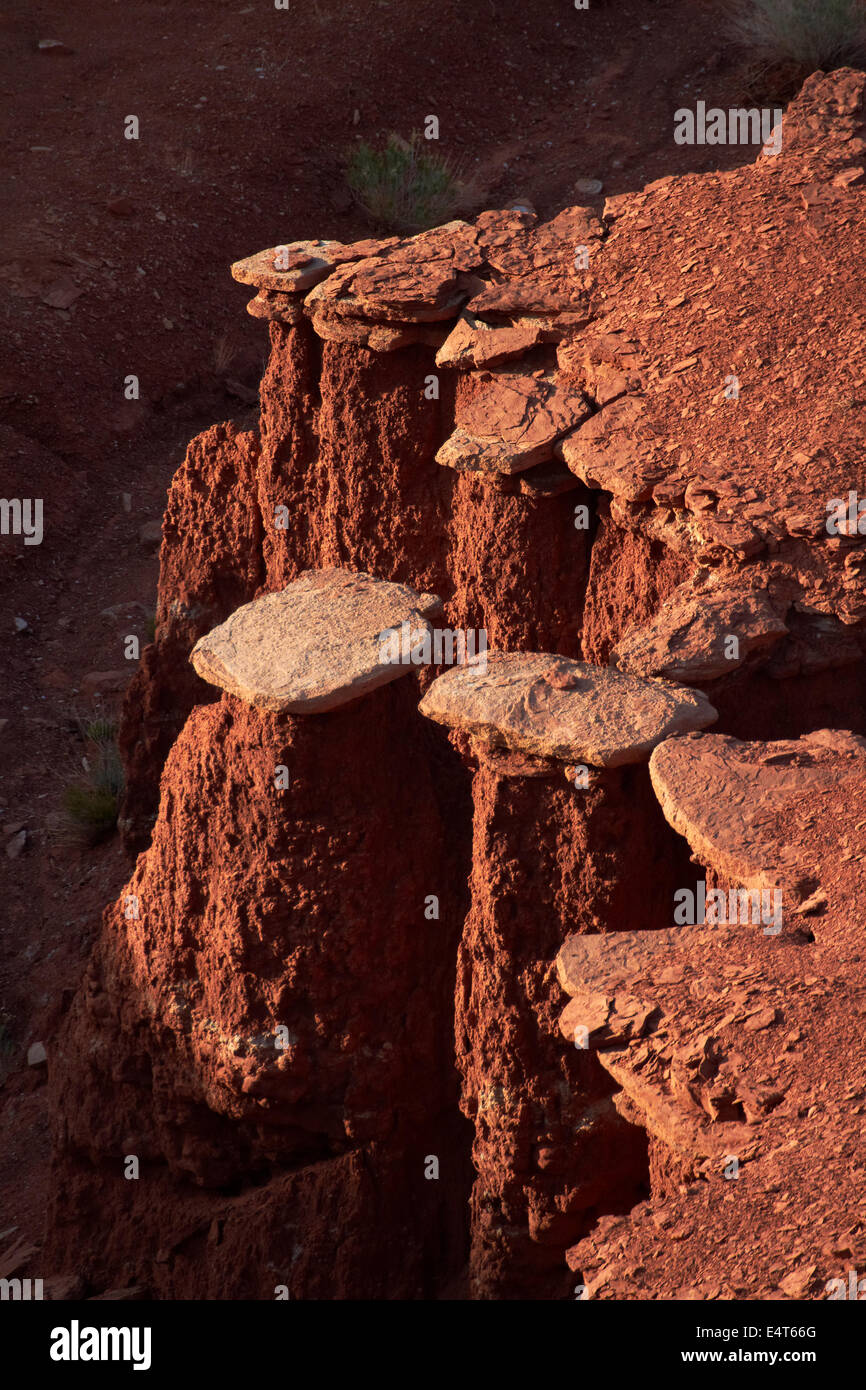 Erosione inizia a formare Hoodoos, Monument Valley Navajo Nation, Utah e Arizona Border, STATI UNITI D'AMERICA Foto Stock