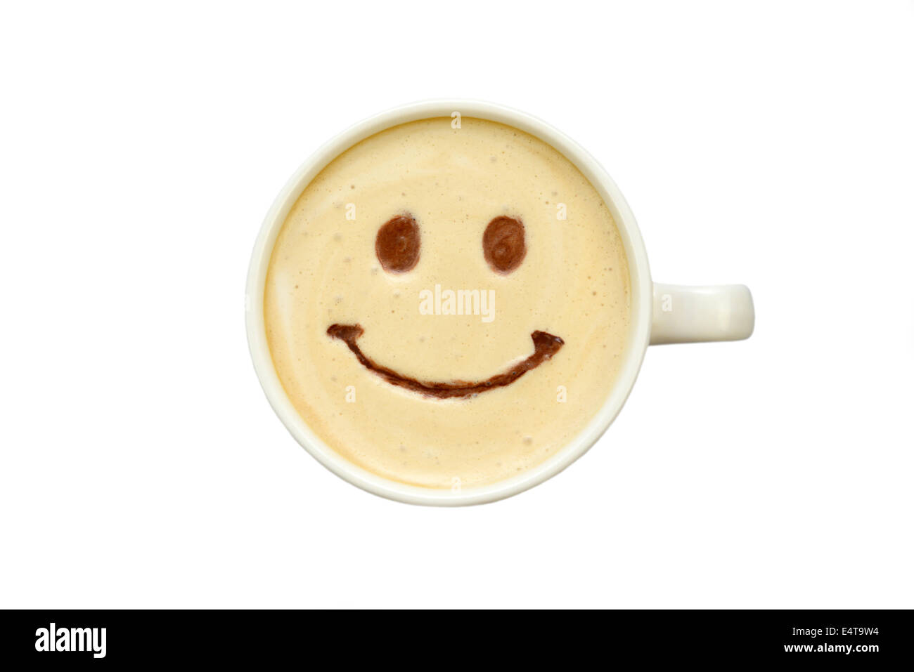 Latte art - isolato tazza di caffè con un sorriso Foto Stock
