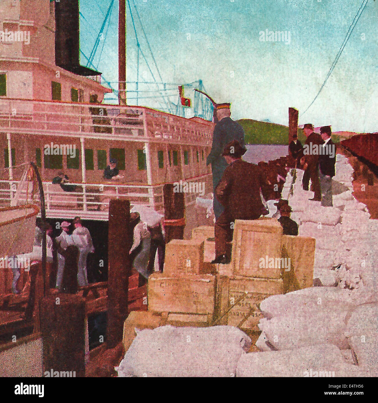Un governo sollievo barca a Oakland il caricamento di materiali per le zone colpite dalla città di San Francisco, Aprile 1906 Foto Stock