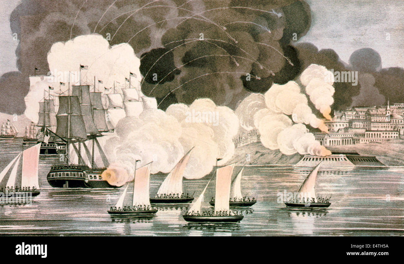 Il bombardamento di Tripoli dalla flotta USA, circa 1805 Foto Stock