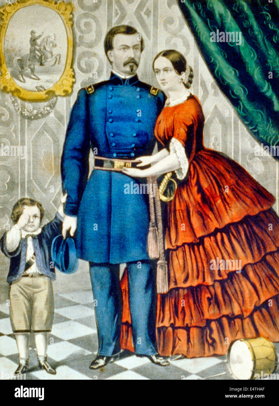 La coraggiosa moglie - una moglie e bambino dire addio al loro padre e mio marito, USA La guerra civile Foto Stock