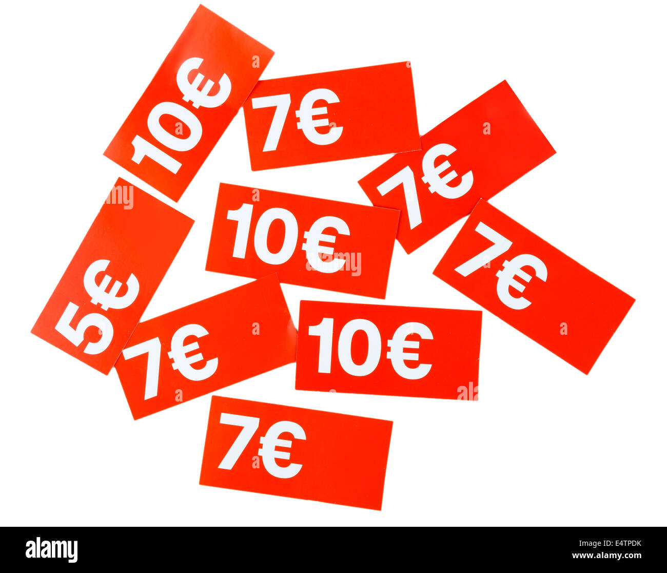 Carta rossa i cartellini del prezzo Euro su sfondo bianco Foto