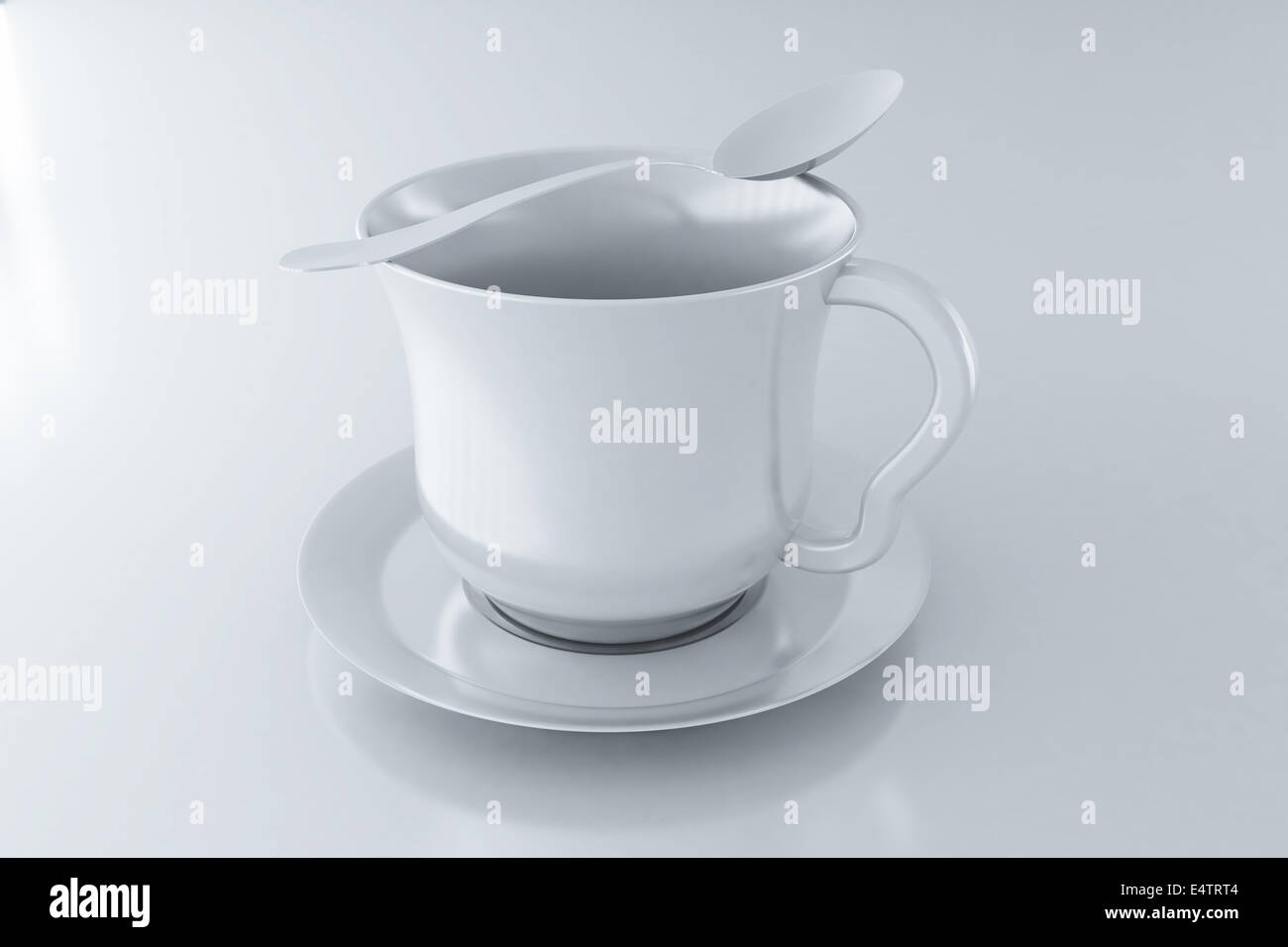 Svuotare tazza da caffè su una piastra e cucchiaio Foto Stock