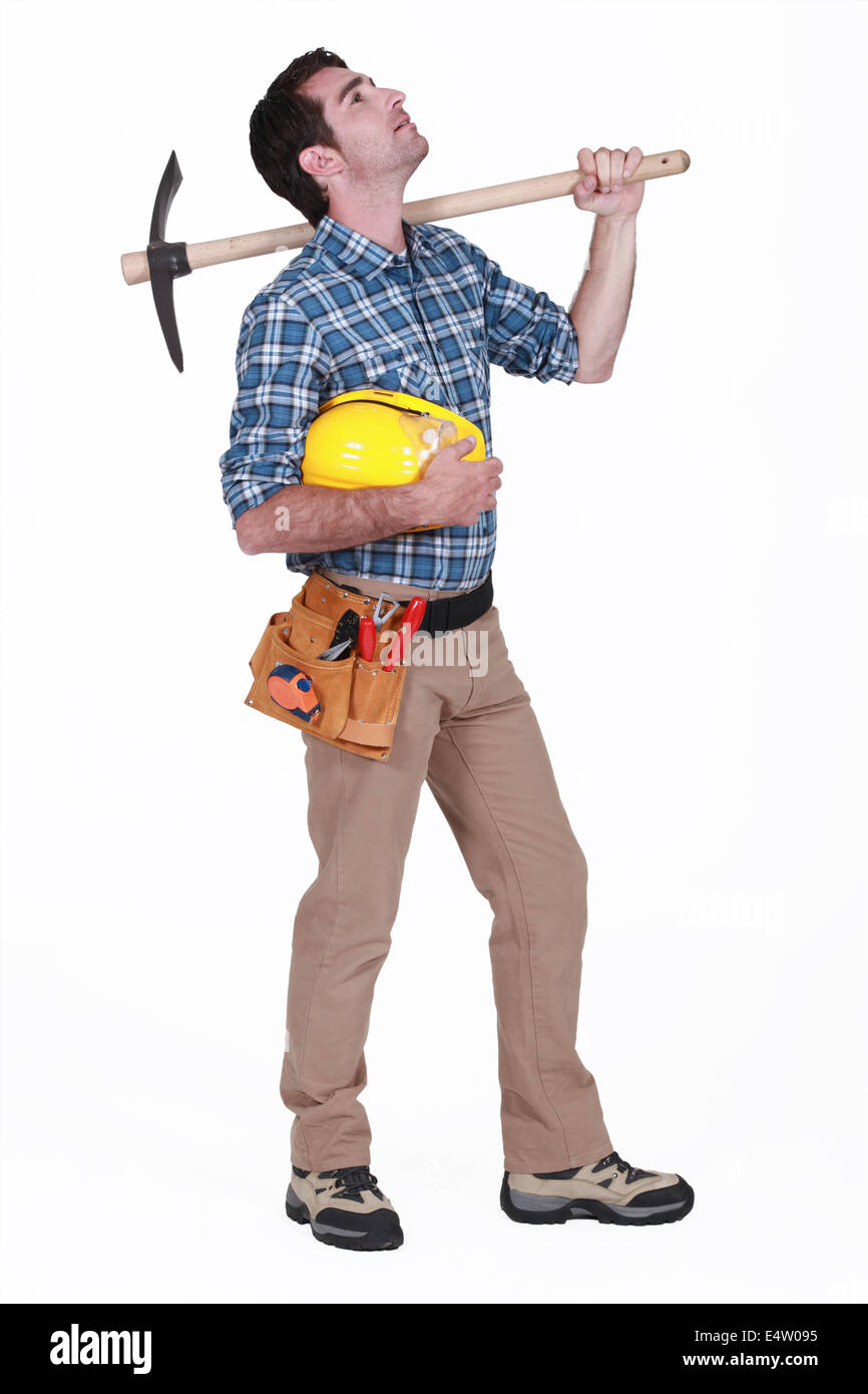 Operaio alla ricerca fino al cielo Foto Stock