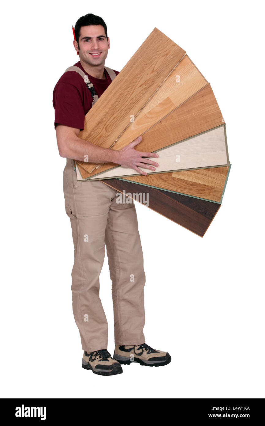 Carpenter con un assortimento di pavimentazioni Foto Stock