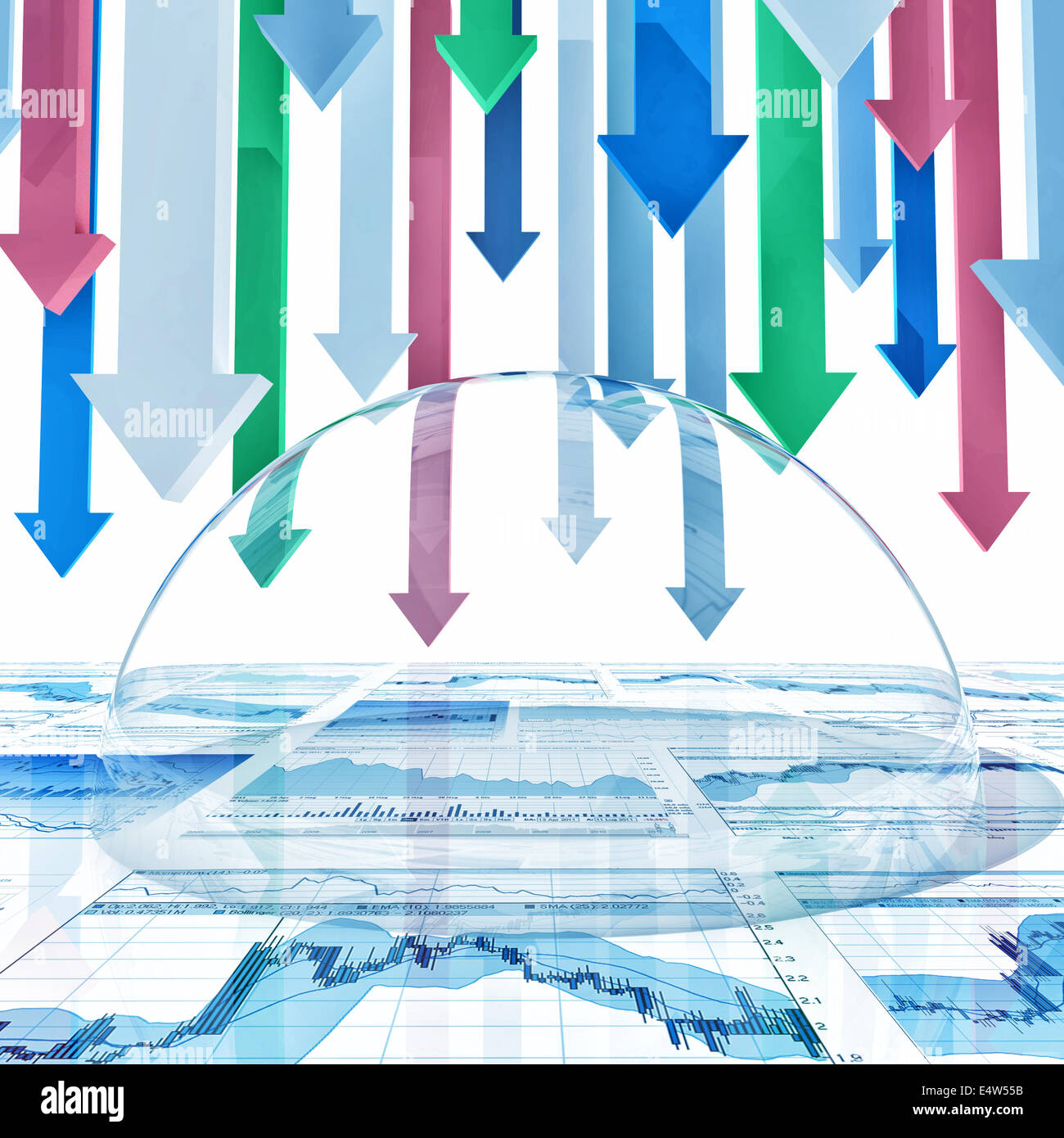 3d bolla di vetro e lo sfondo di economia Foto Stock