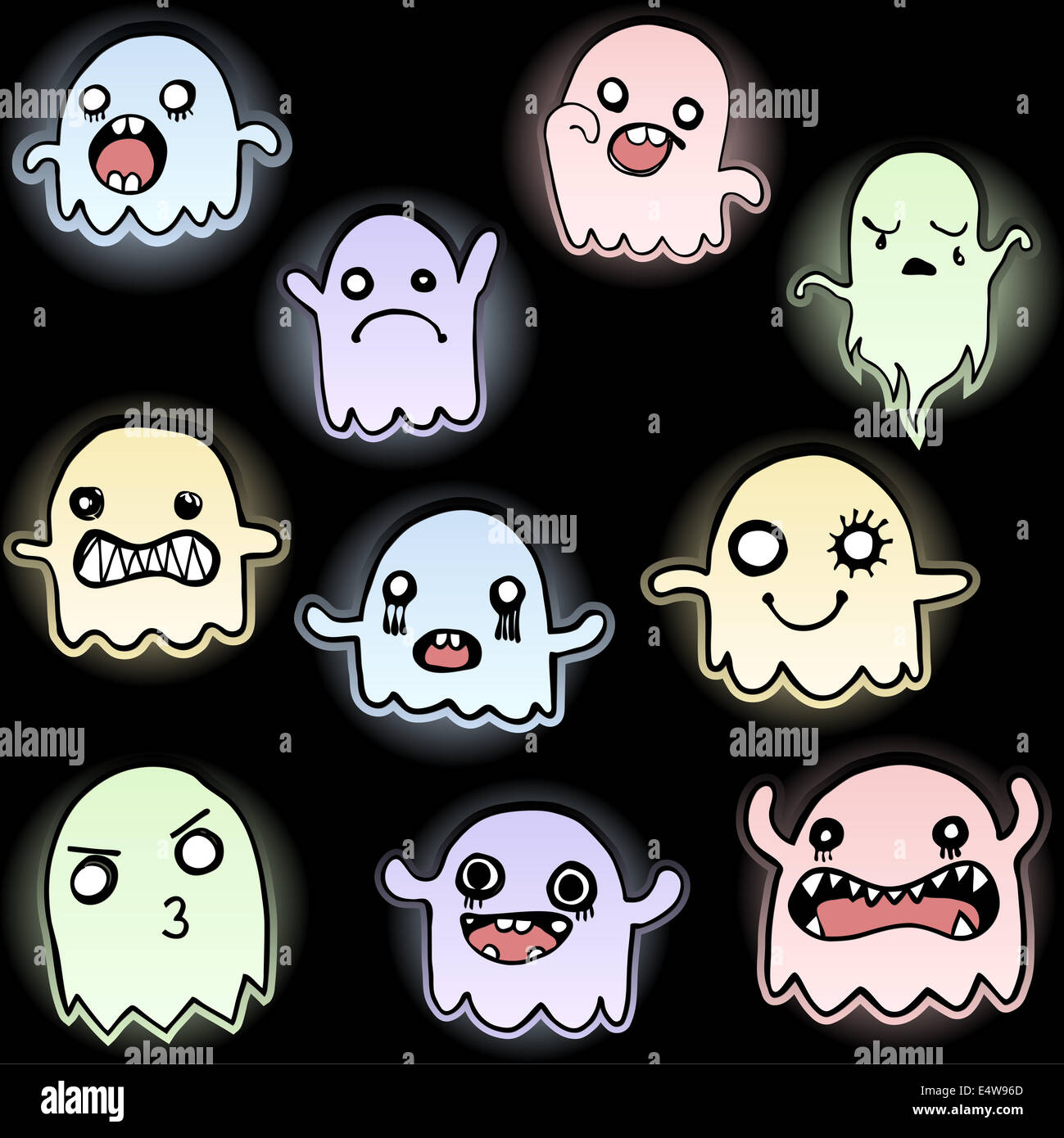 Set di 10 simpatici fantasmi Foto Stock