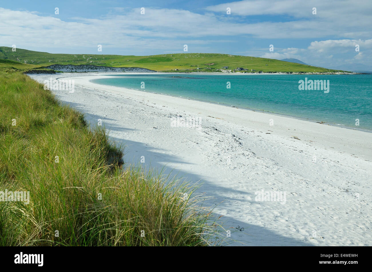 Guscio bianco sabbia spiaggia a Beasdaire, Berneray, Ebridi Esterne Foto Stock