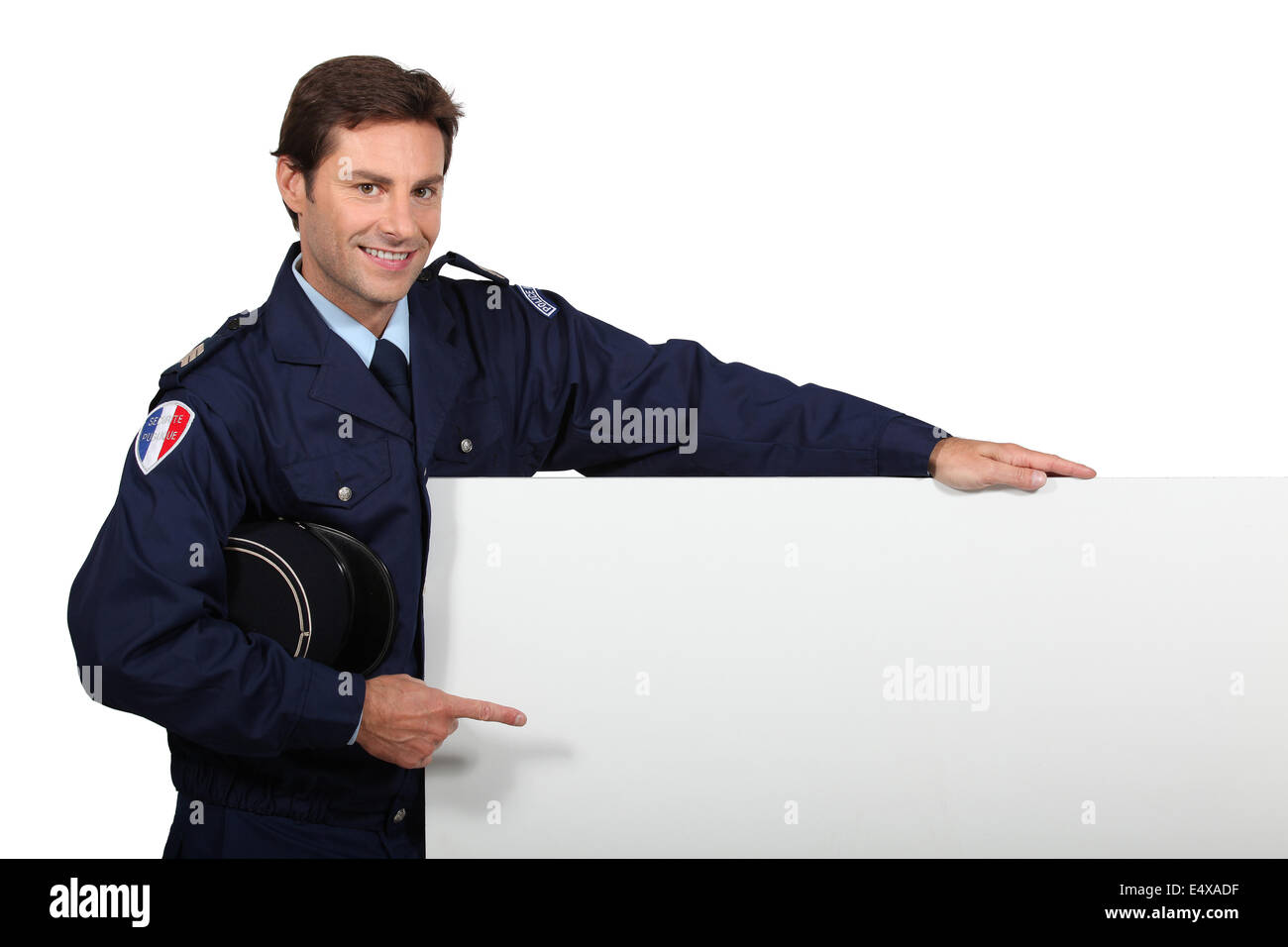 Uomo in francese costume di polizia Foto Stock