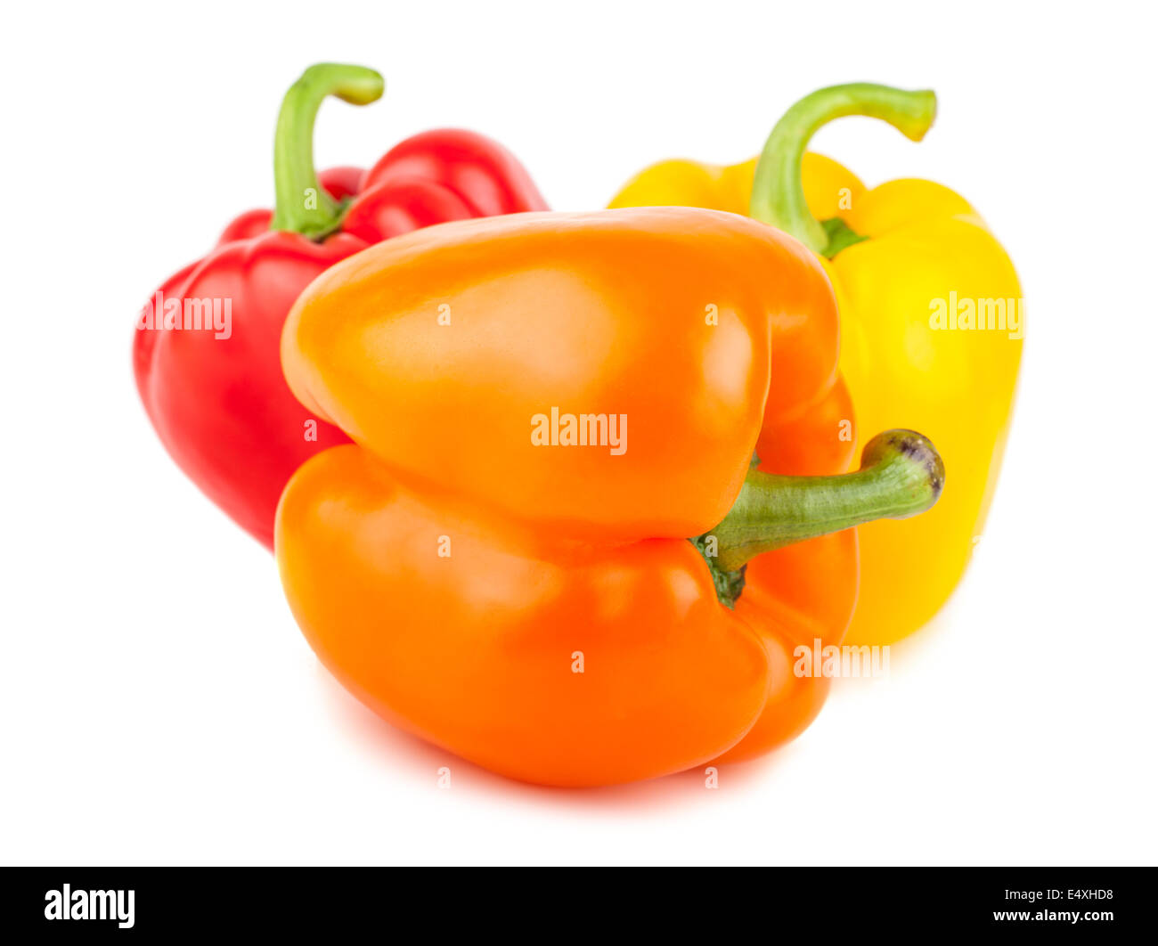 Tre rosso dolce, arancione, e peperoni gialli Foto Stock
