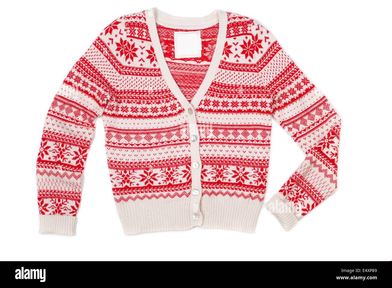 Luminose felpa lavorata a maglia con schema rosso Foto Stock