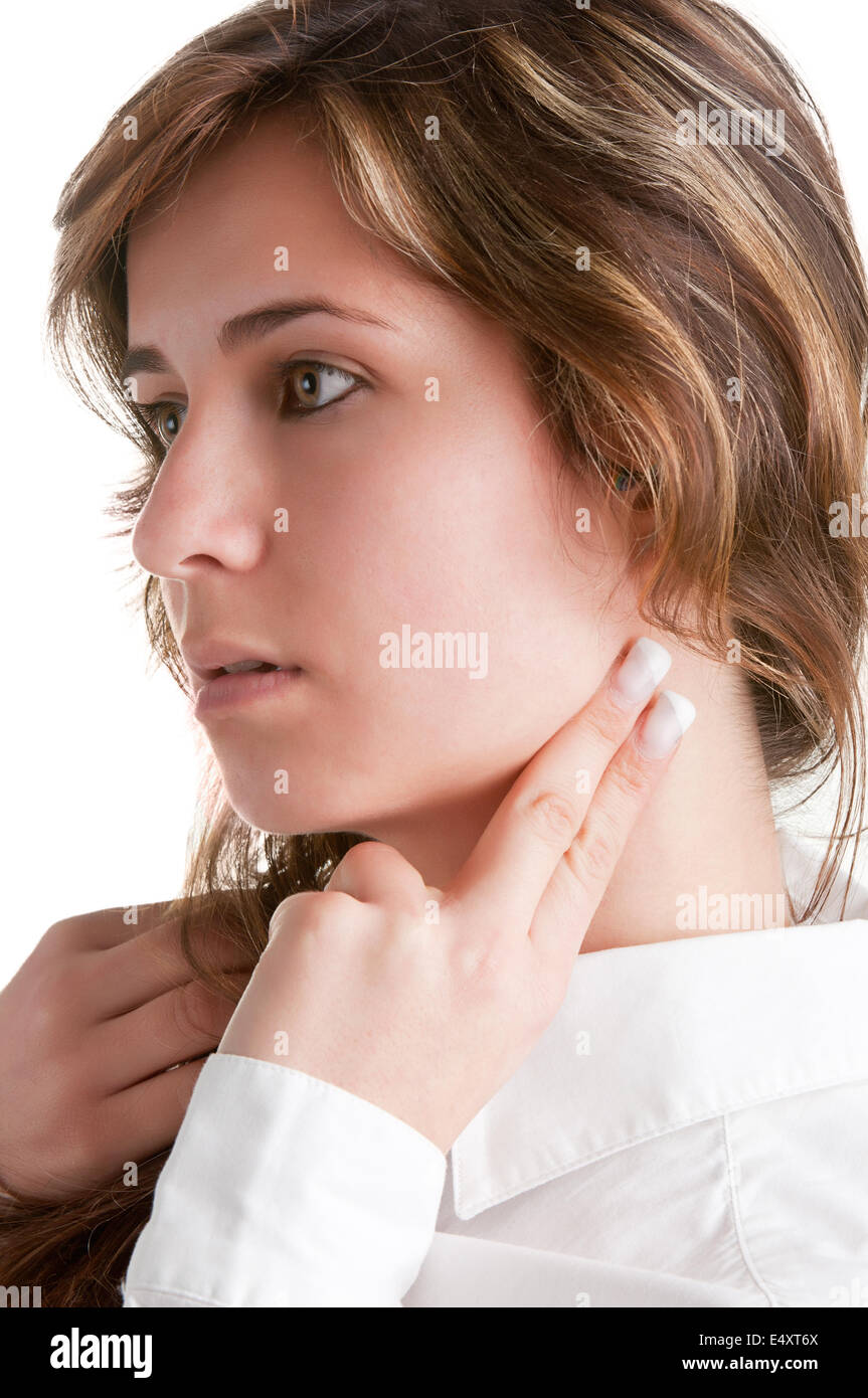 Donna controllando la frequenza cardiaca Foto Stock