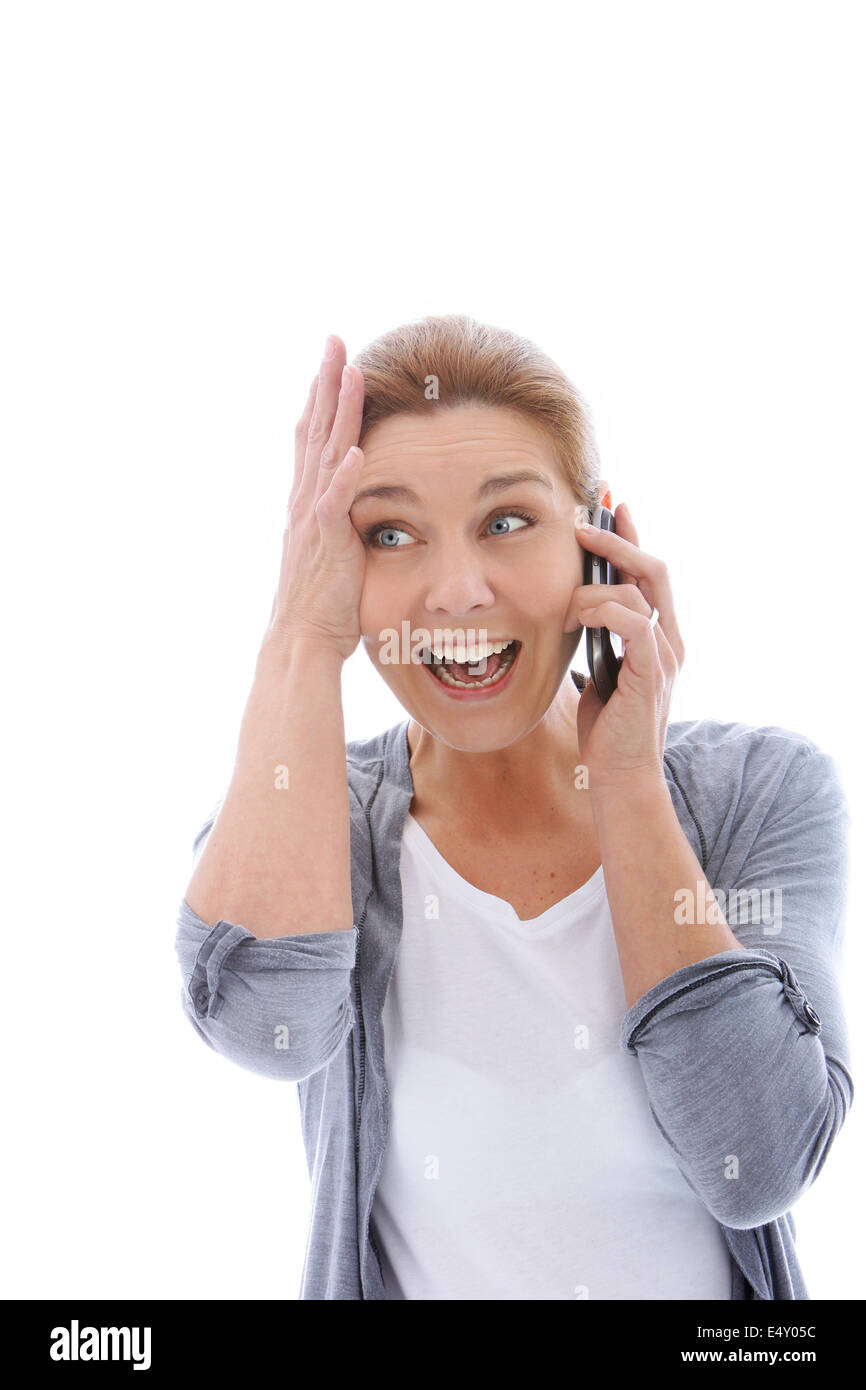 Donna che grida Foto Stock