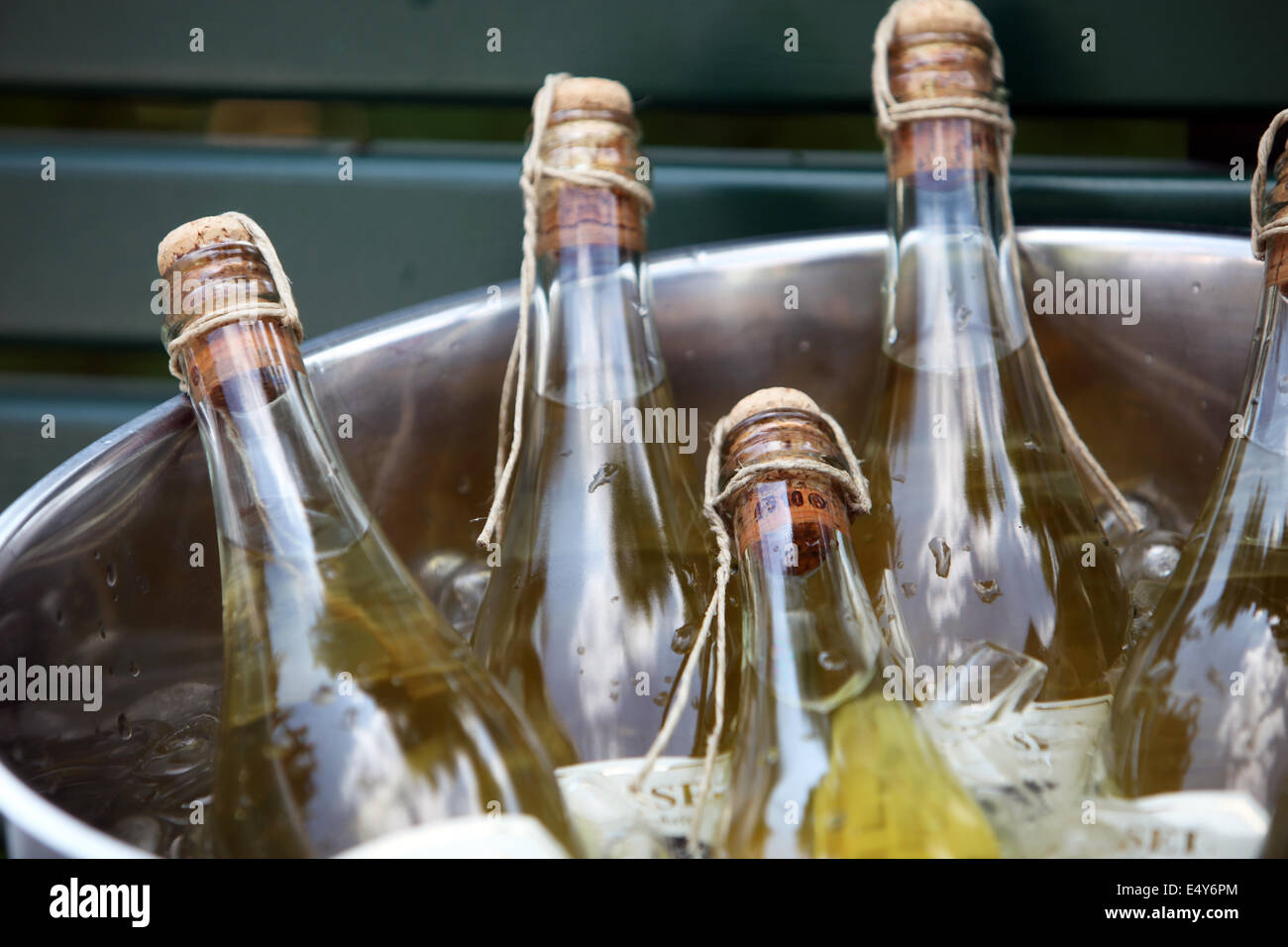 Champagne raffreddamento in un secchiello per il ghiaccio Foto Stock