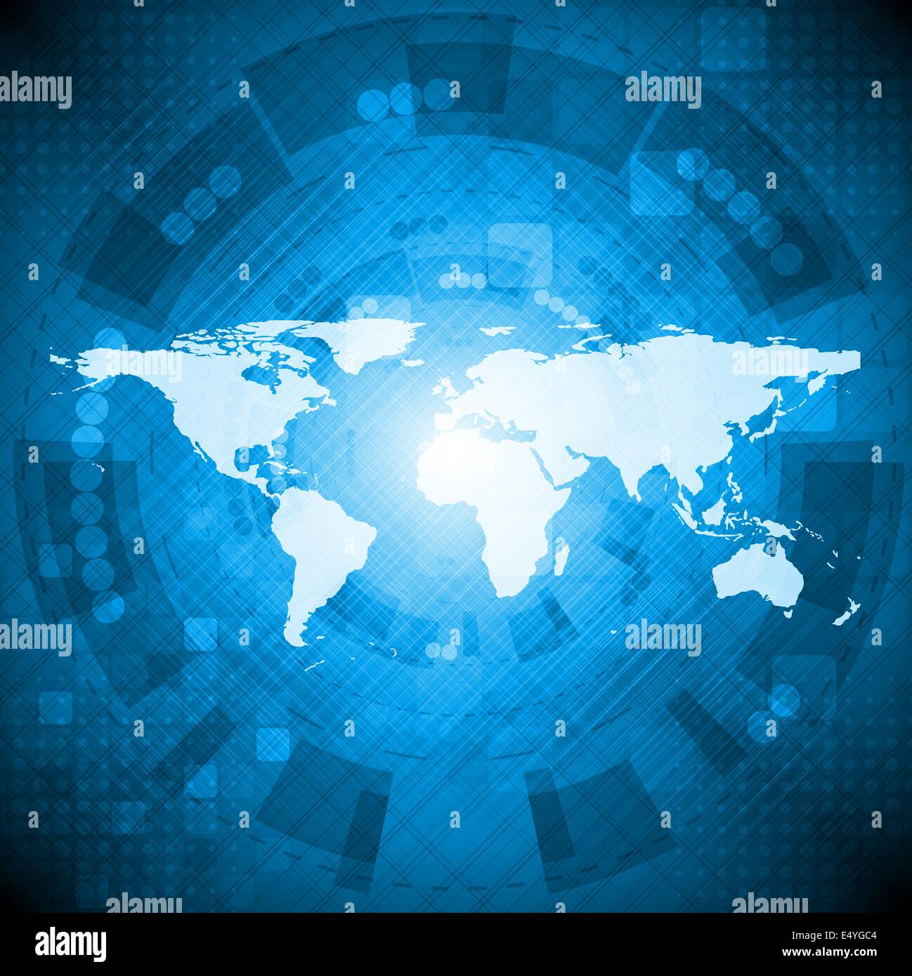 Bluetechnology scuro dello sfondo con mappa del mondo Foto Stock Bluetechnology scuro dello sfondo con mappa del mondo Foto Stock