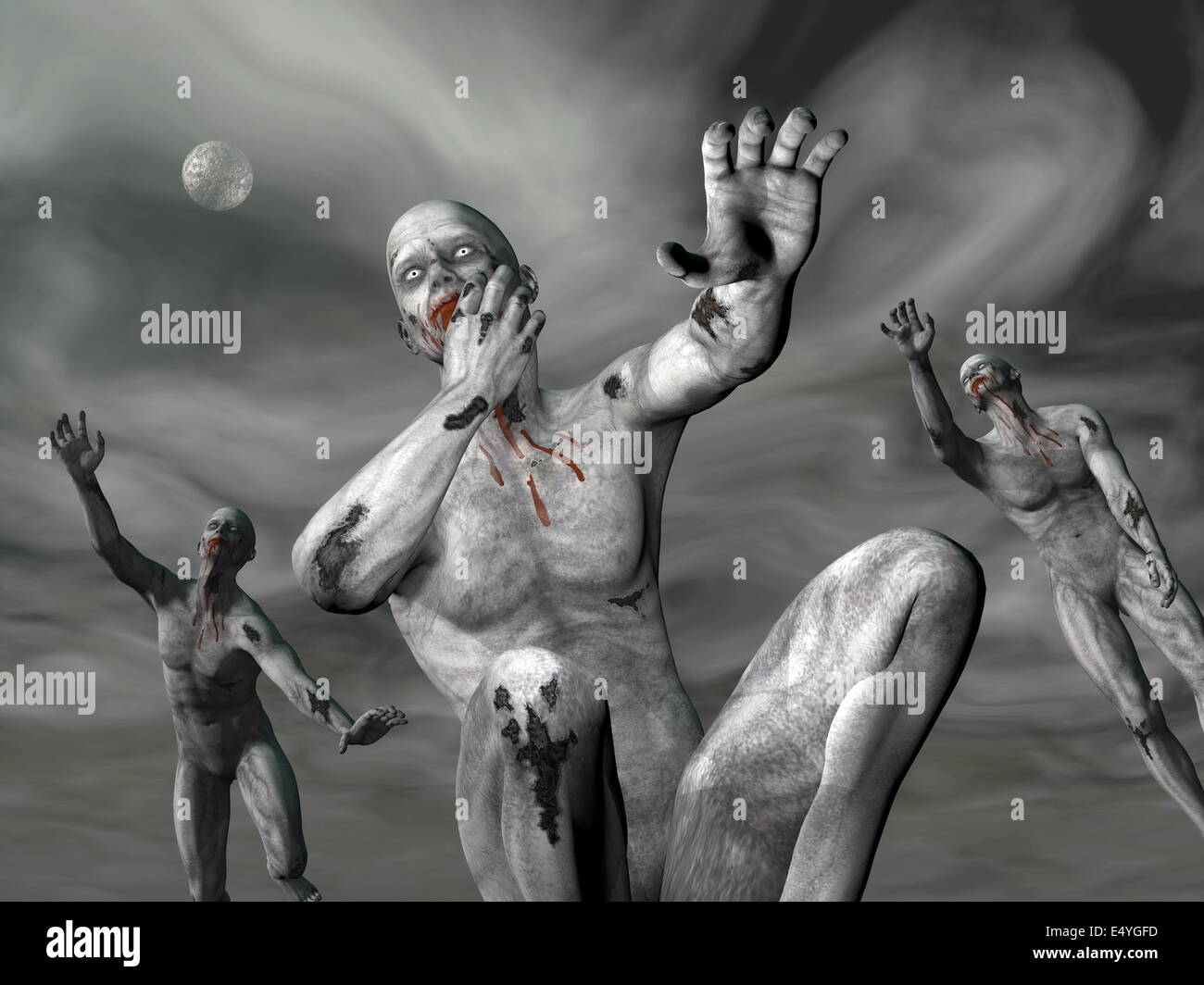 Gli zombie di notte - 3D render Foto Stock