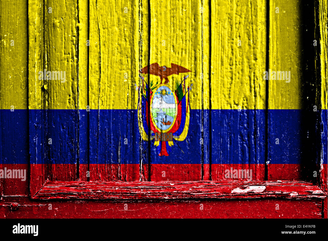 Bandiera dell'Ecuador dipinta sul telaio in legno Foto Stock