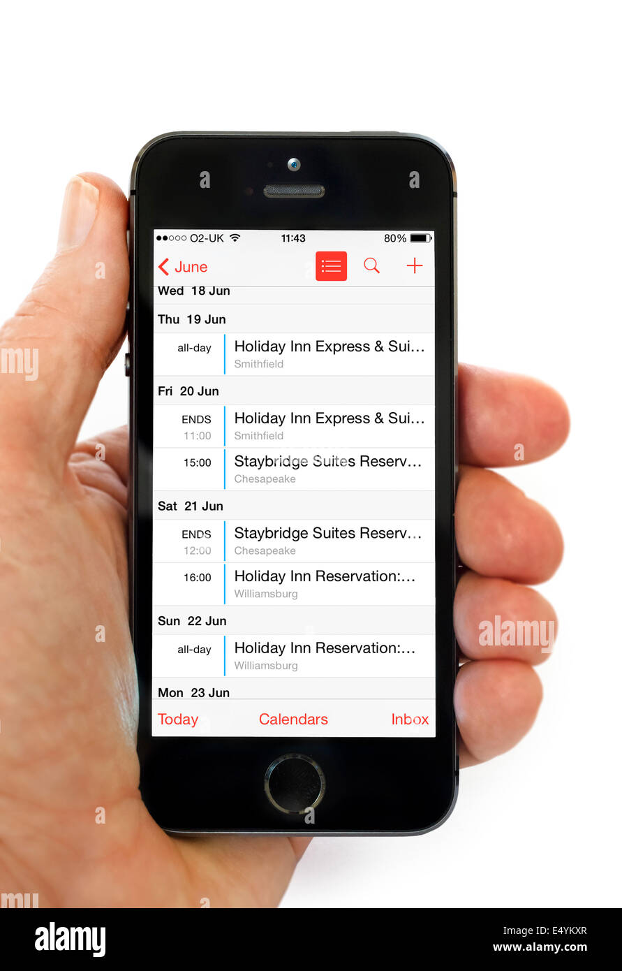L'app Calendario su un Apple iPhone 5S Foto Stock