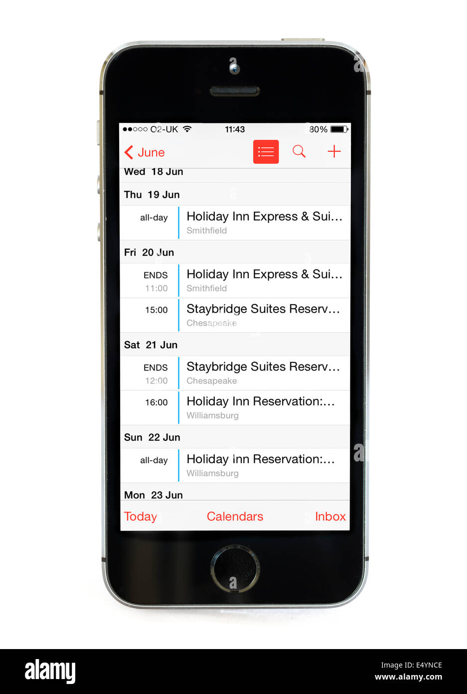L'app Calendario su un Apple iPhone 5S Foto Stock