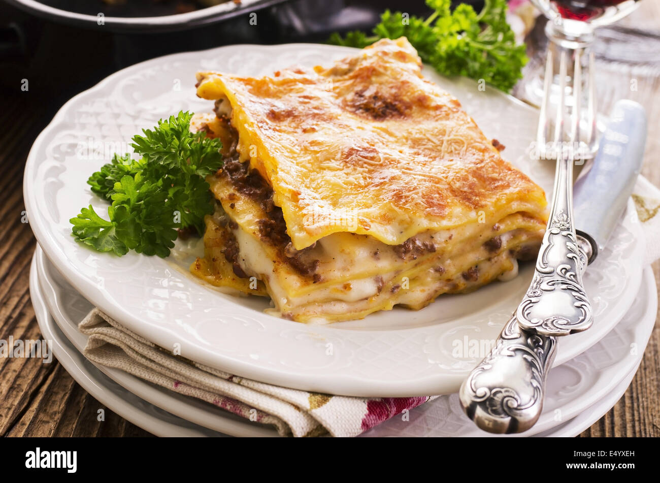 Lasagne con carne Foto Stock