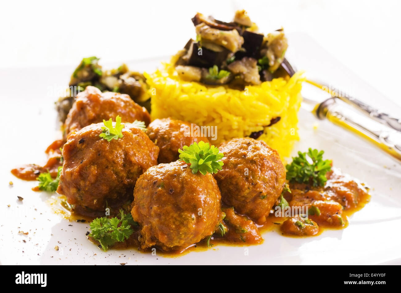 Polpette con riso allo zafferano Foto Stock