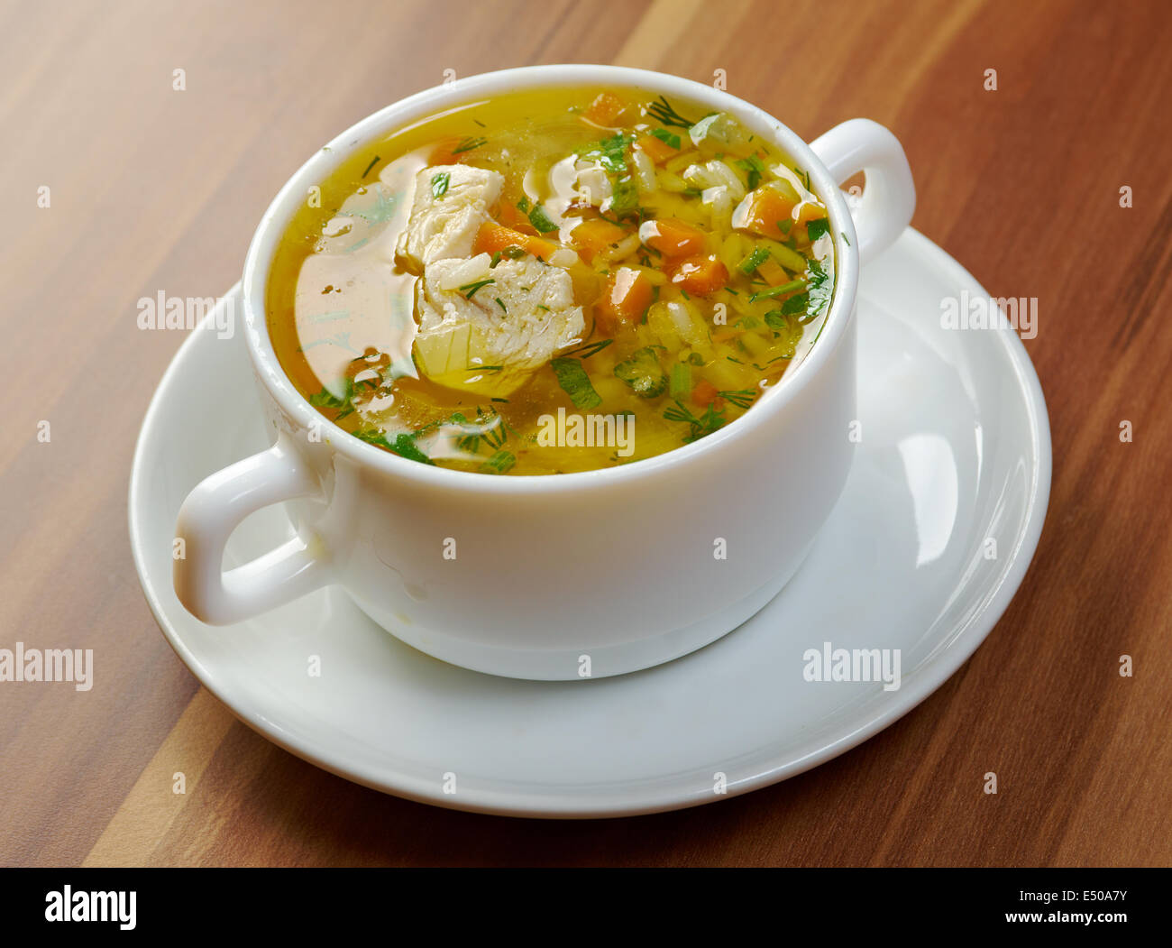 Il pollo e la zuppa di riso selvaggio Foto Stock