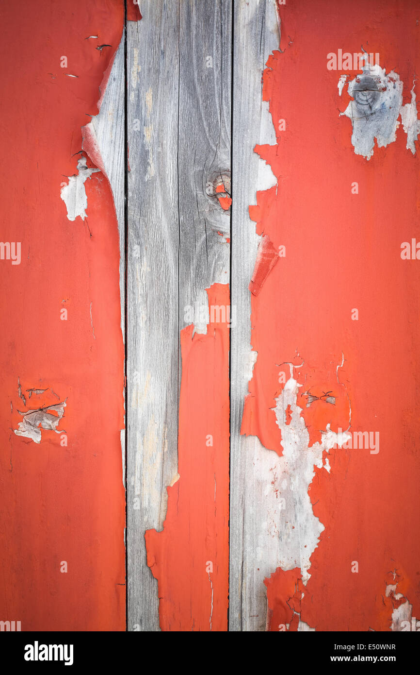Sbucciare la vernice sull'invecchiamento porta in legno Foto Stock
