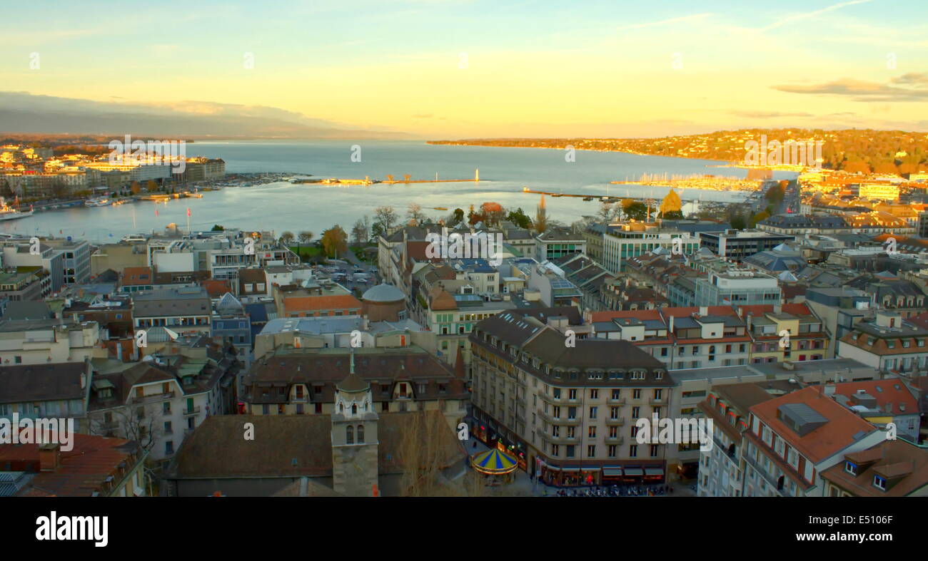 La città di Ginevra e il lago, Svizzera Foto Stock