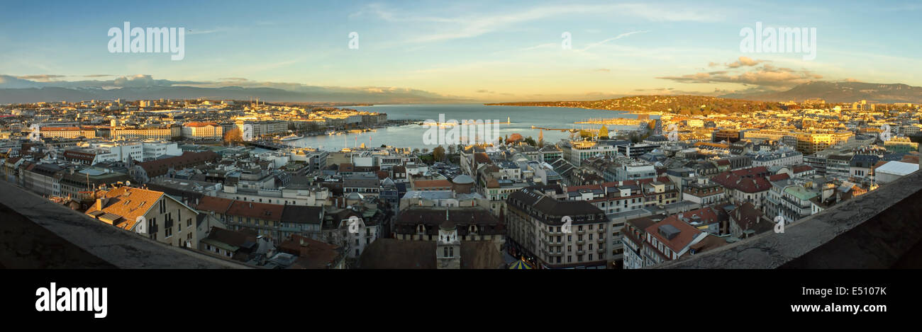 La città di Ginevra e il lago di panorama, Svizzera Foto Stock