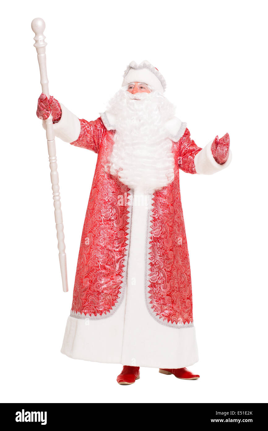 Padre Frost indossando cappotto rosso Foto Stock