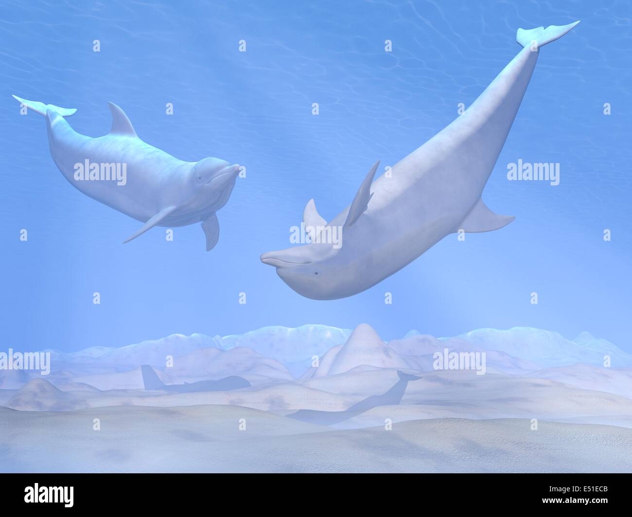 I delfini giocare subacquea - 3D render Foto Stock