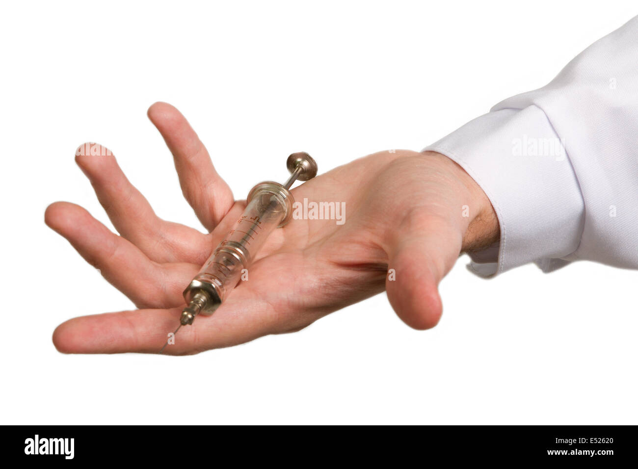 Vecchia siringa di vetro Foto Stock