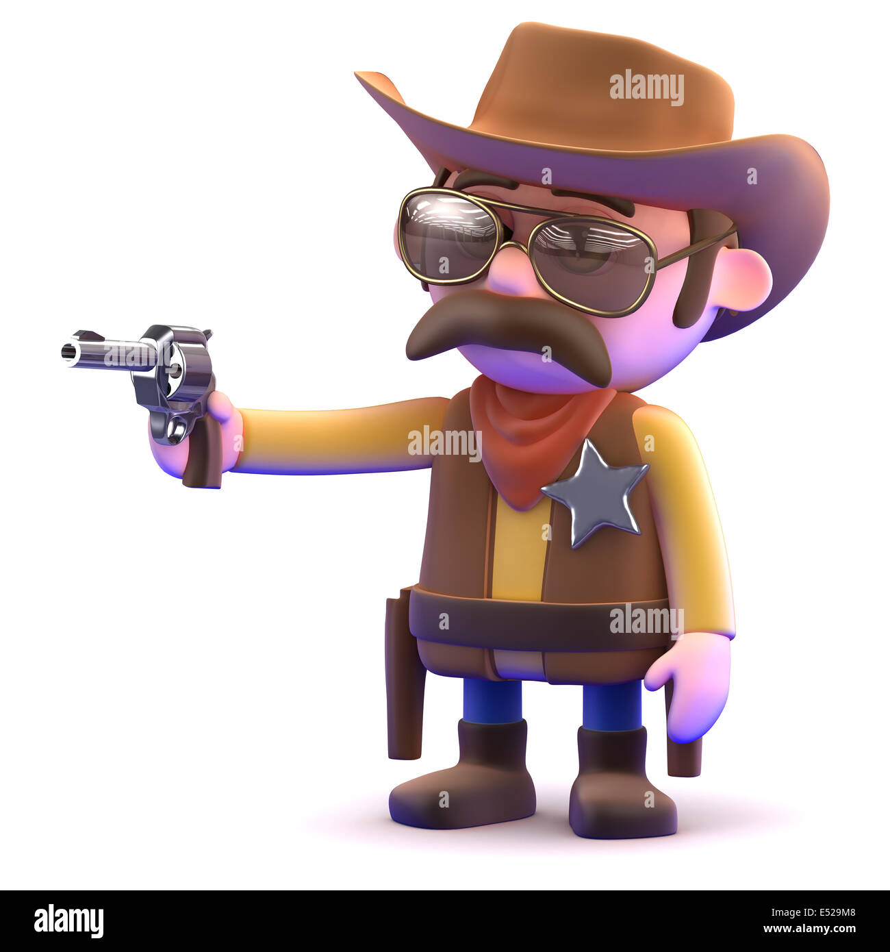 3D render di un cowboy sceriffo puntando la sua pistola Foto Stock