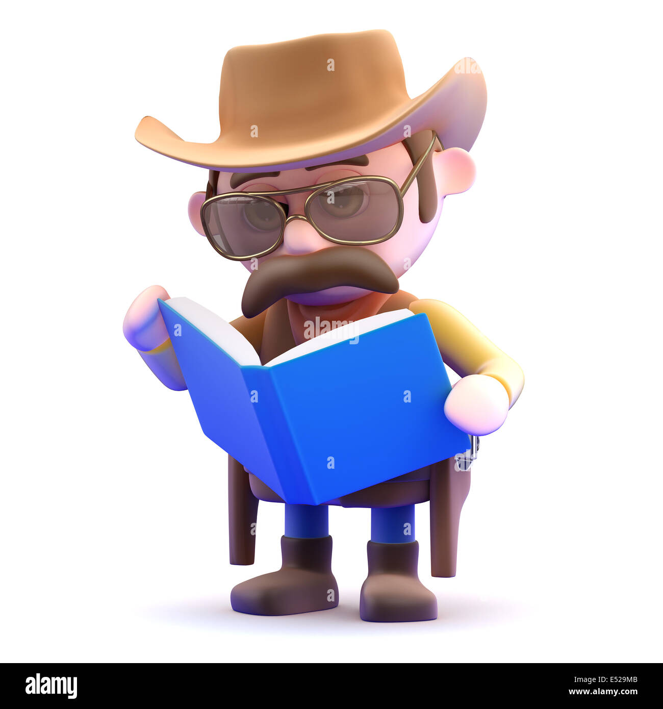 3D render di un cowboy sceriffo la lettura di un libro Foto Stock