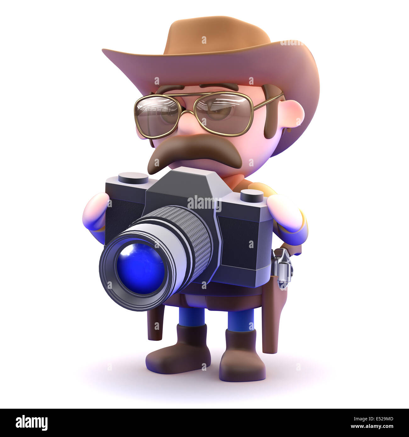 3D render di un cowboy sceriffo con la sua telecamera Foto Stock
