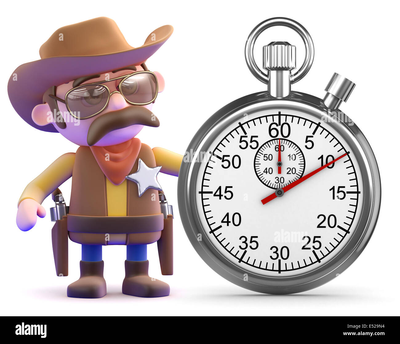 3D render di un cowboy sceriffo con un cronometro Foto Stock