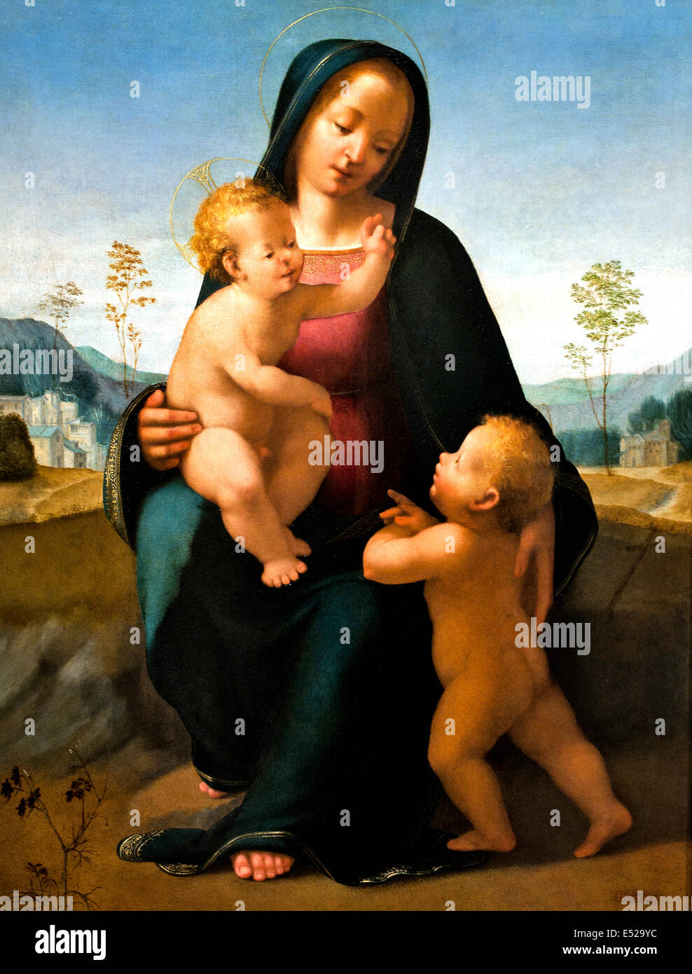Madonna con Bambino e San Giovanni Battista del Franciabigio,Francesco di Cristofani Bigi (1482-1525) Italia Italiano Foto Stock