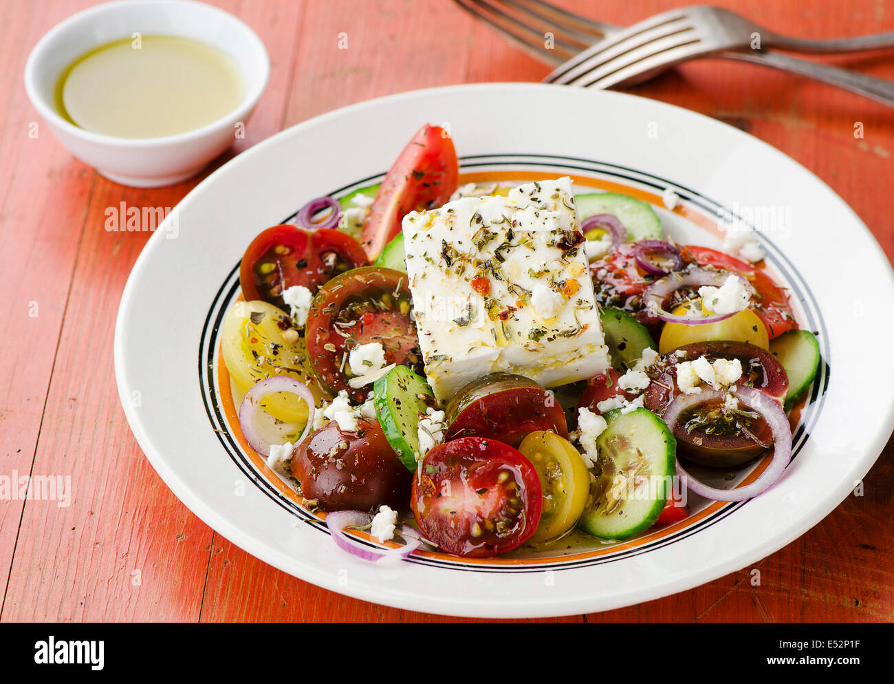 Insalata greca con il formaggio feta Foto Stock
