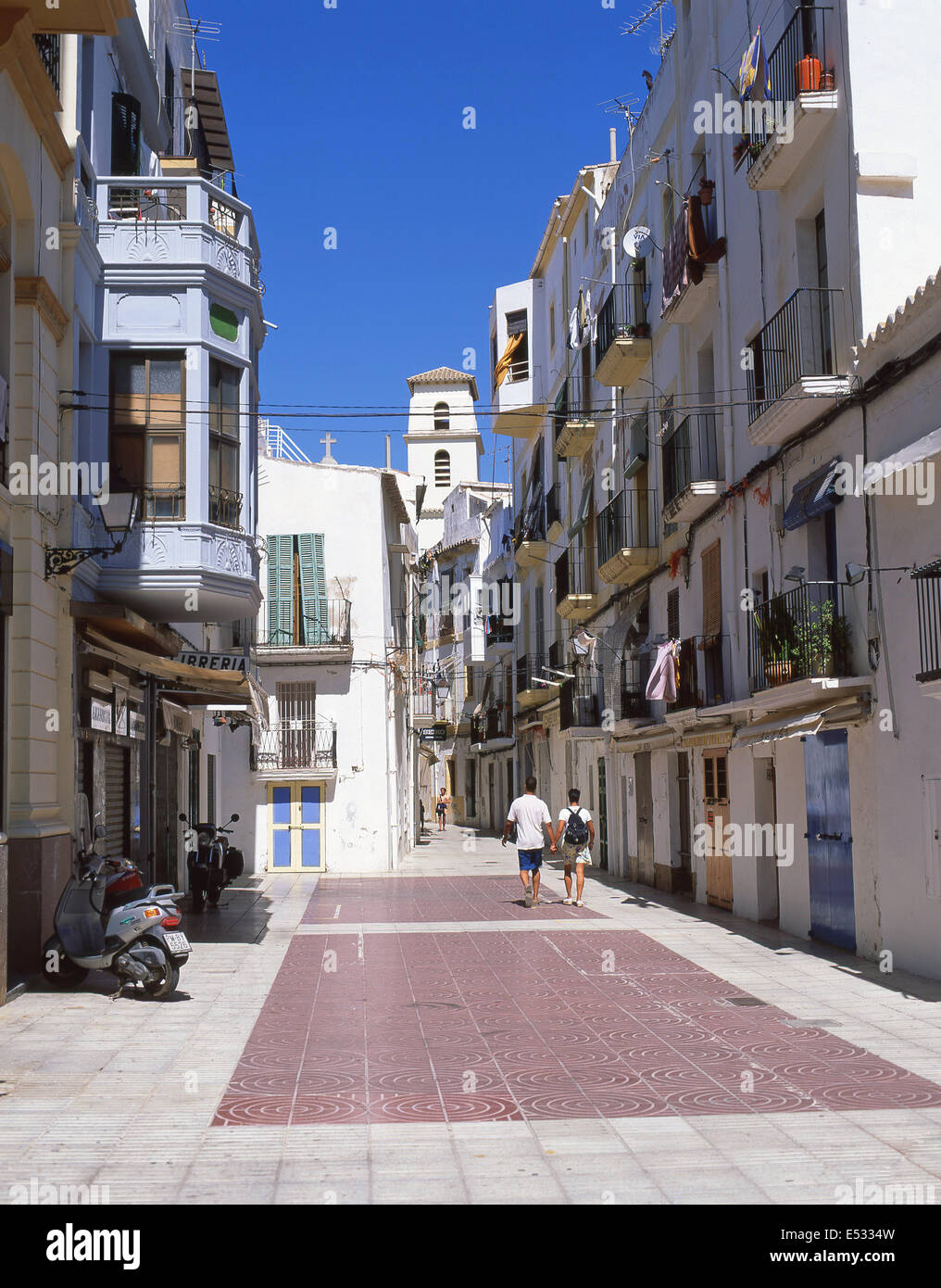 Scena di strada, Dalt Vila, Eivissa, Ibiza, Isole Baleari, il Regno di Spagna Foto Stock