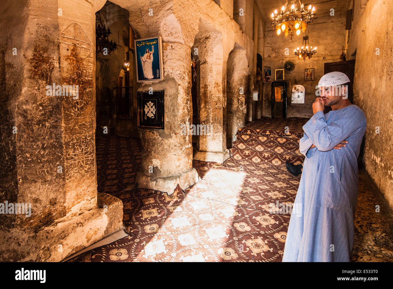 All'interno di Deir El-Adra chiesa. Vicino Al Minya, Egitto Foto Stock