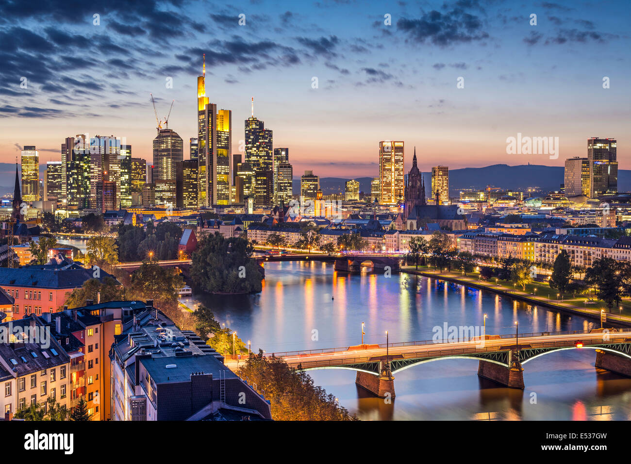 Frankfurt am Main, Germania Financial District skyline. Foto Stock
