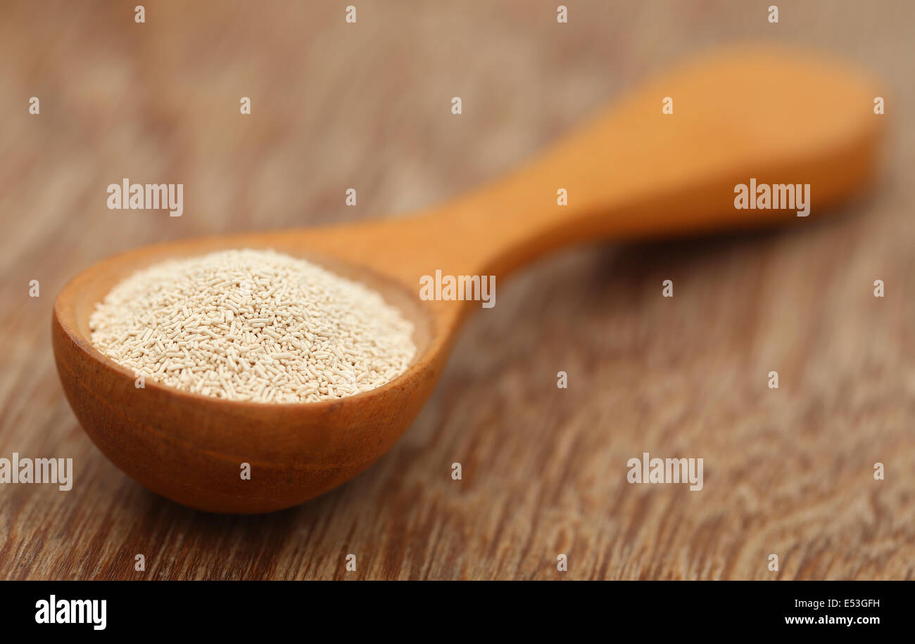 Il lievito in un cucchiaio di legno Foto Stock