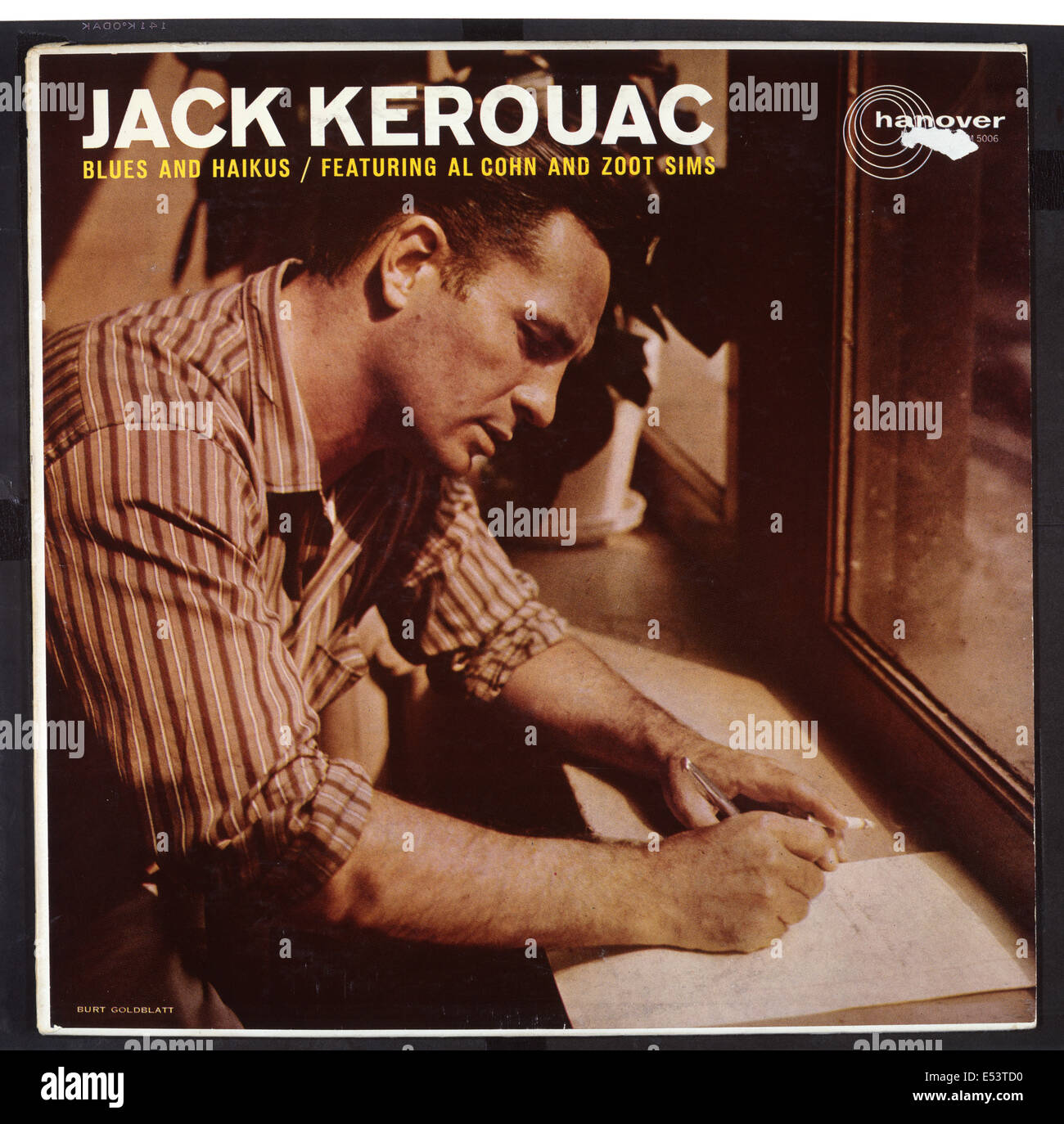 JACK KEROUAC - Coperchio del suo 1959 parlato mondo LP "Blues e Haikus' (con Al Cohn e Zoot Sims). La cortesia Granamour Weems. Foto Stock